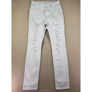 Lings Jeans Womens 11/12 White Stretch Ripped Skinny 5-Pockets Regular Fit
